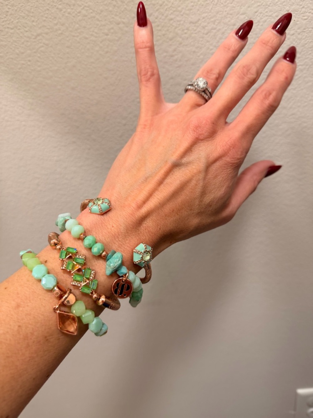BOMB PARTY!! Rose Gold & Mint Beaded Stackable Bracelet Set - Picture 6 of 6